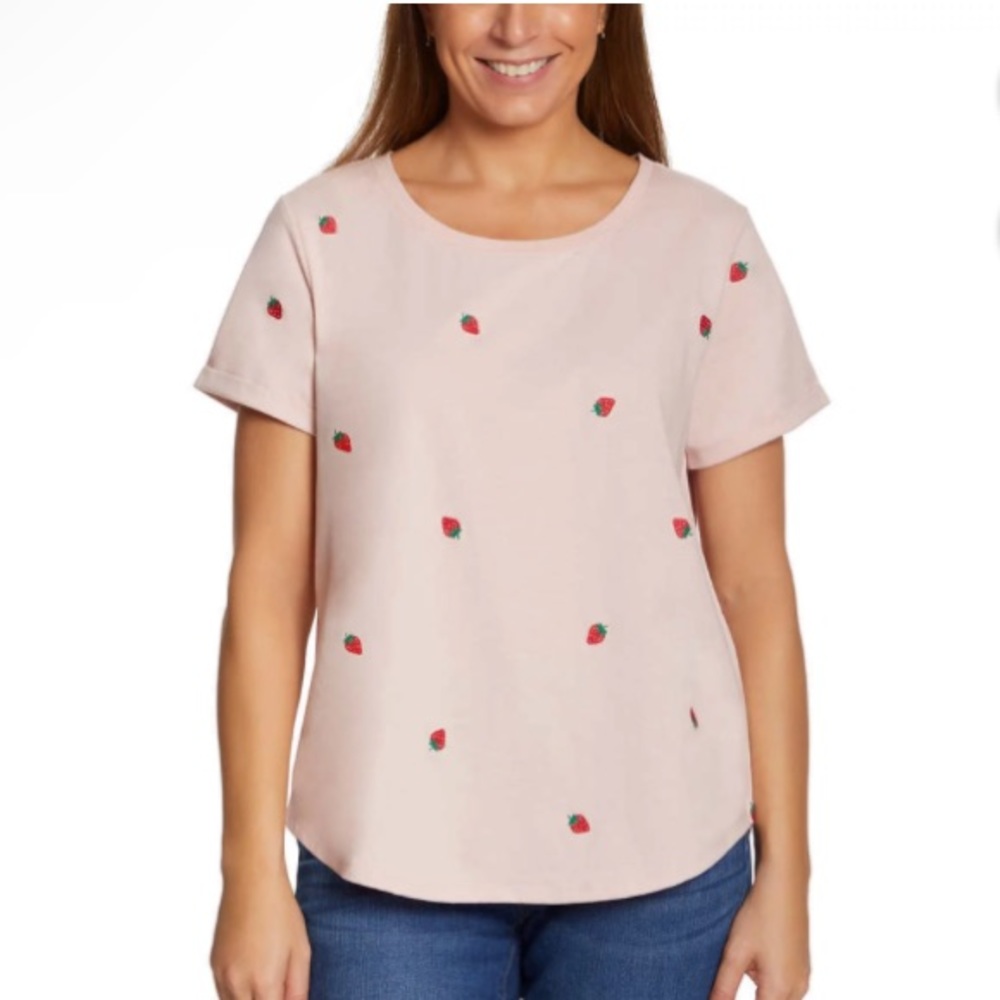 Vintage America Women's Strawberries Embroidered Relaxed Fit T-shirt Size M
